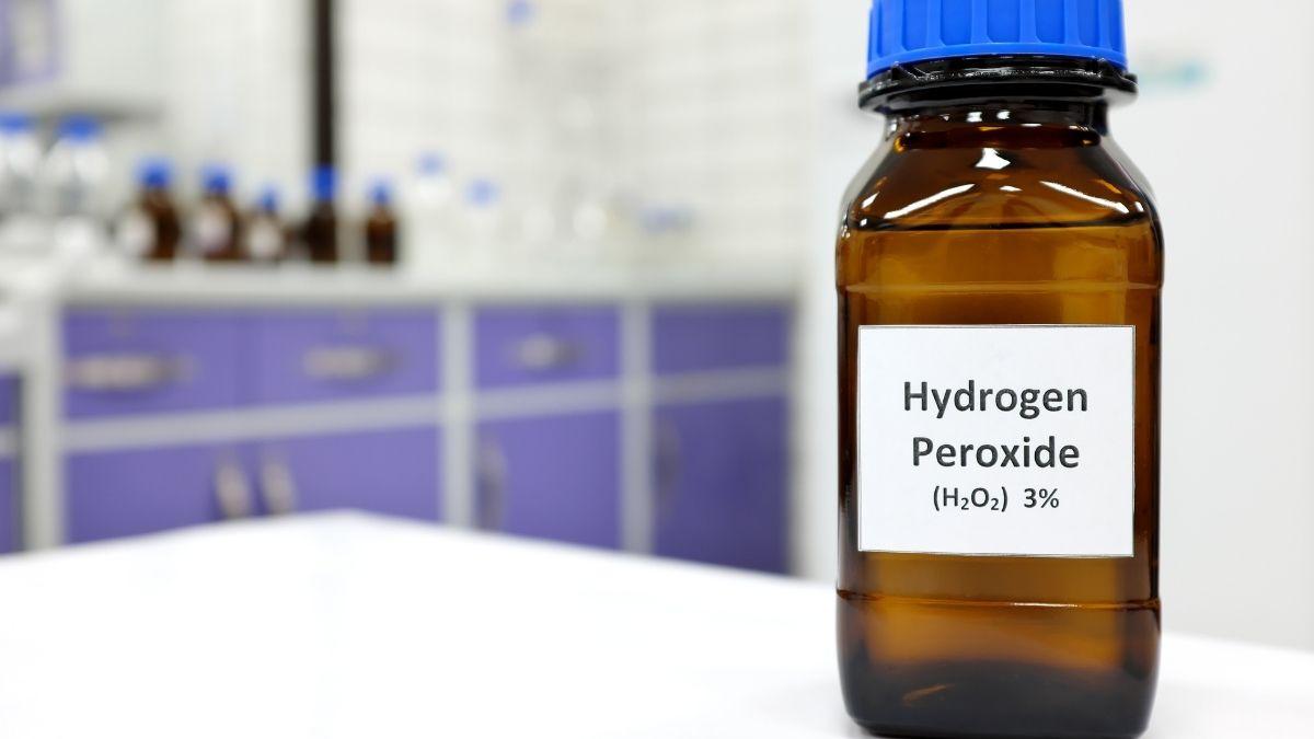A bottle of hydrogen peroxide that can be used for cleaning shells