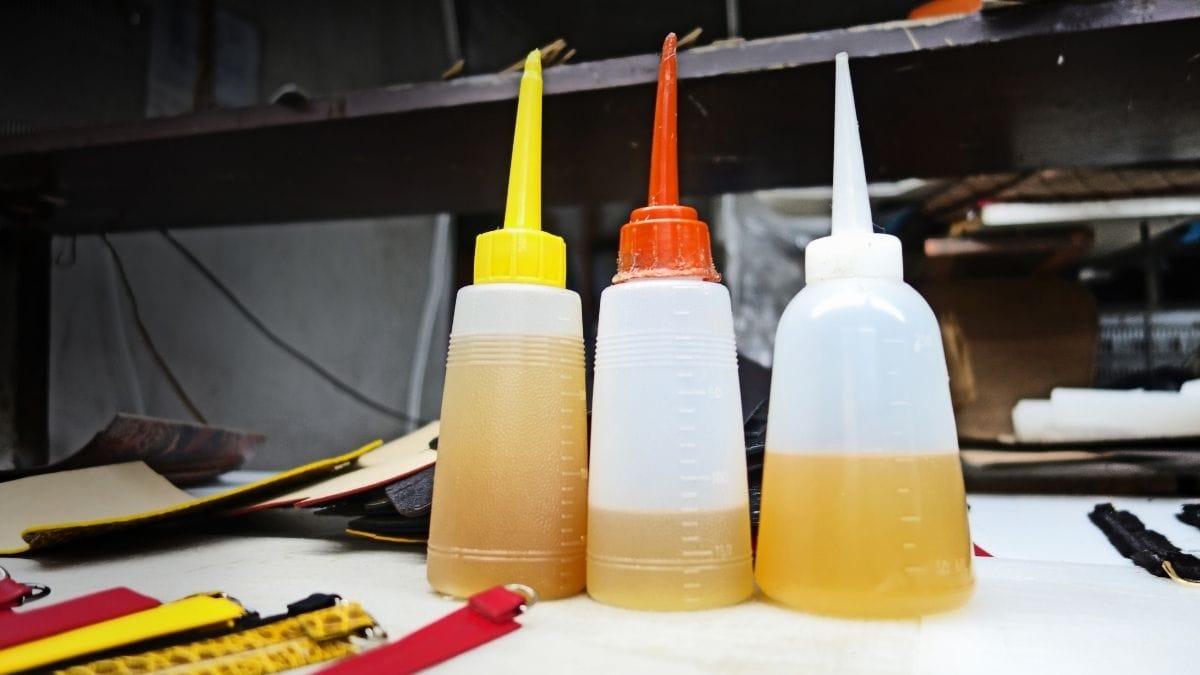 A selection of different kinds of glue in bottles