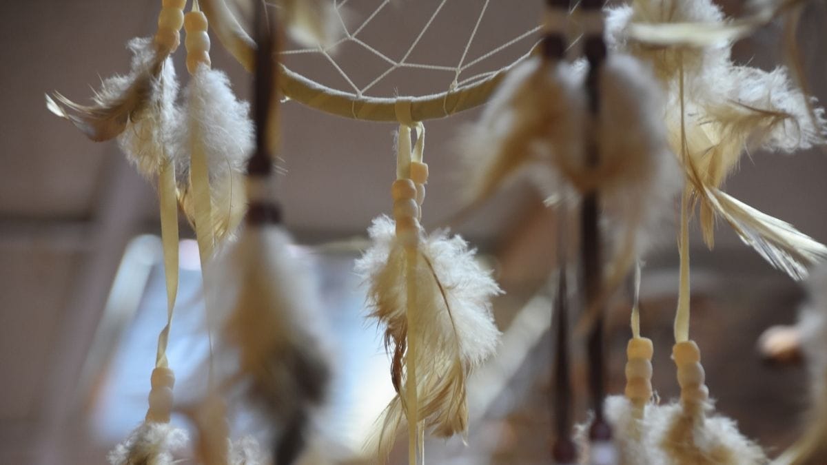 Feathers hanging off a dream catcher