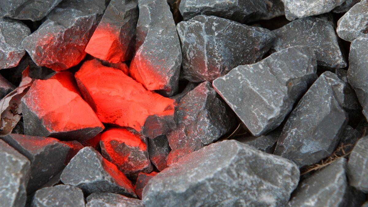 Rocks with sprayed with red spray paint