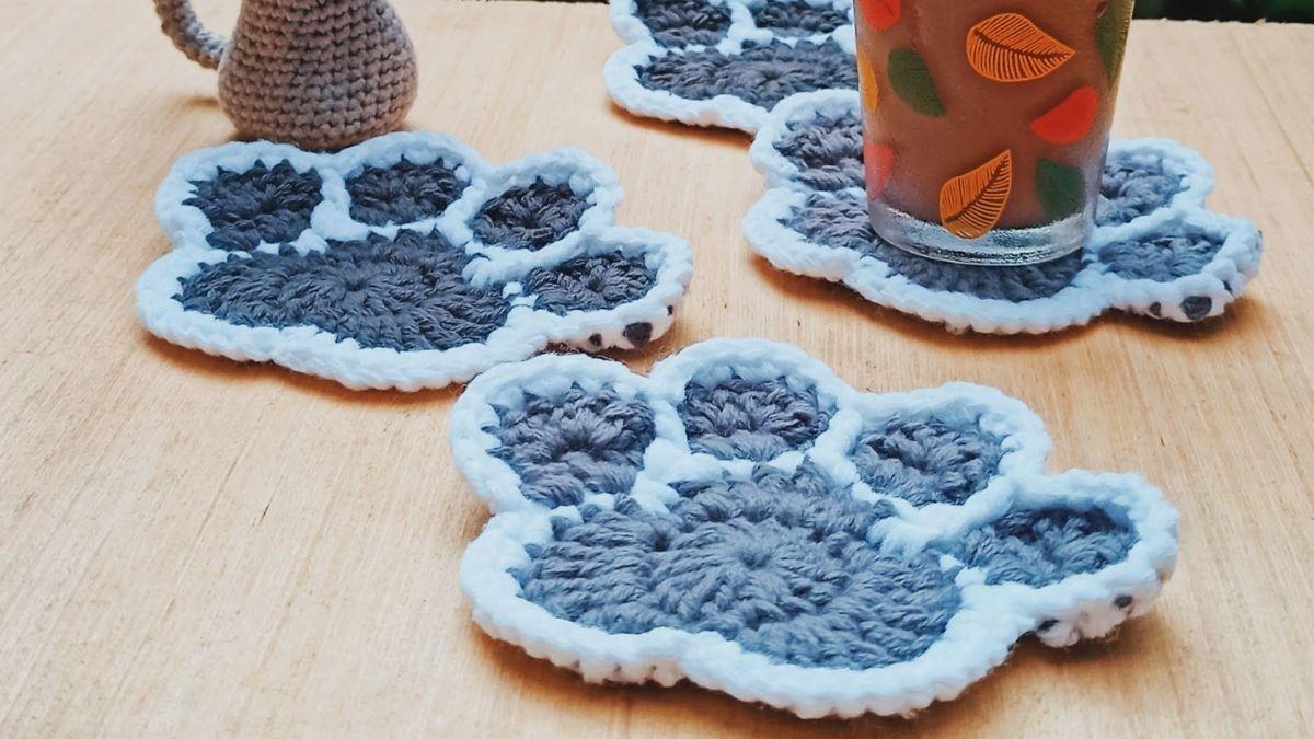 Handmade drink coasters in paw print design