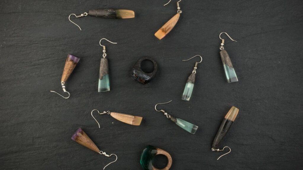 Handmade earrings made with resin