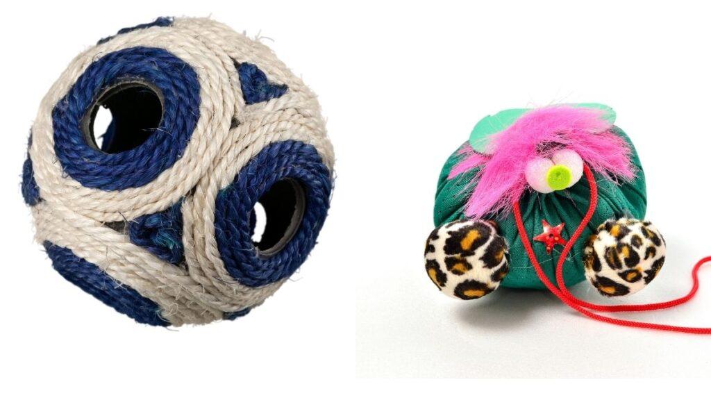Homemade pet toys made with craft materials