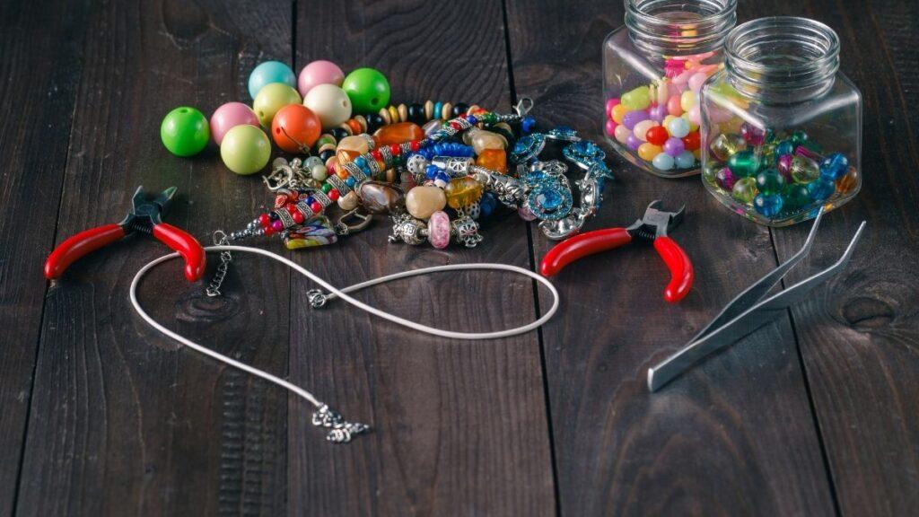 Pliers necklace and beads used for crafting jewellery