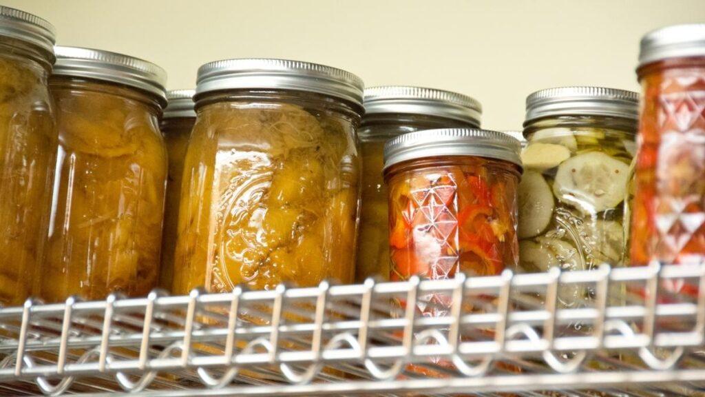 Pickled jars on the shelf storage
