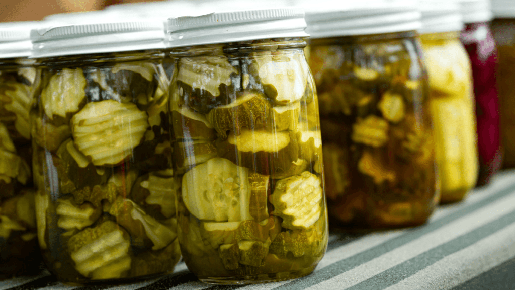 Quart jars filled with pickled veg